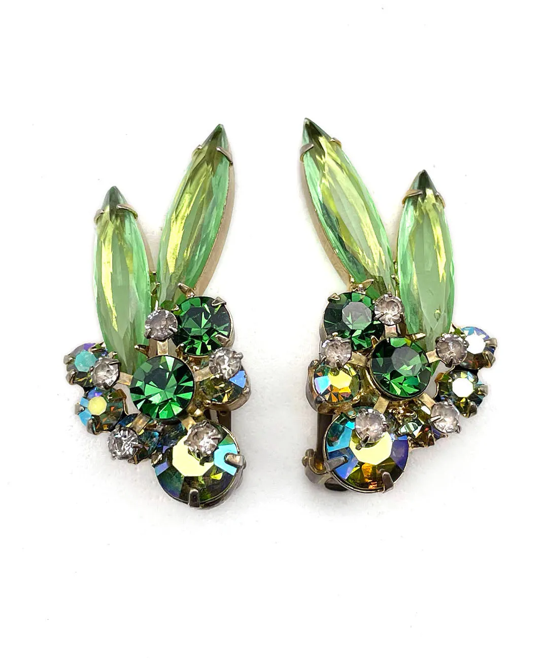 【USA輸入】ヴィンテージ JULIANA グリーン オーロラ ビジュー イヤリング/Vintage JULIANA Green Aurora Bijou Clip On Earrings