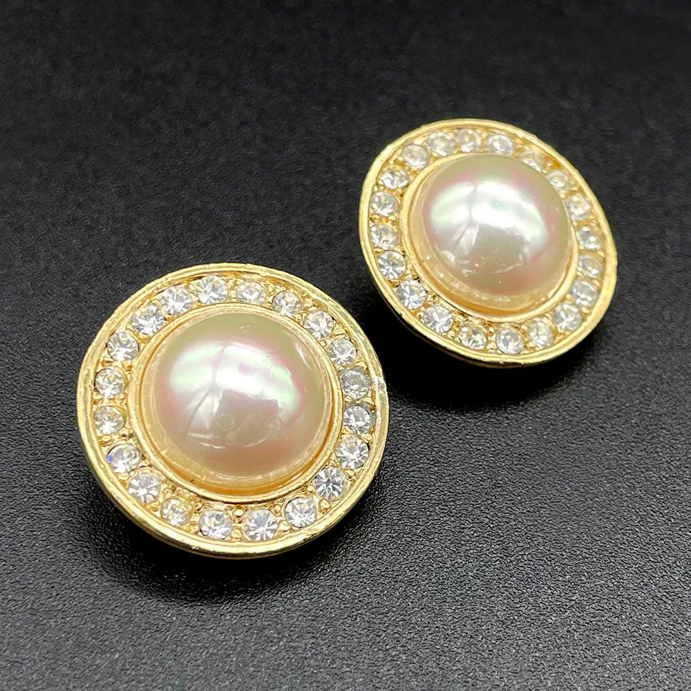 【USA輸入】ヴィンテージ ROMAN パール クリアビジュー イヤリング/Vintage ROMAN Pearl Clear Bijou Clip On Earrings