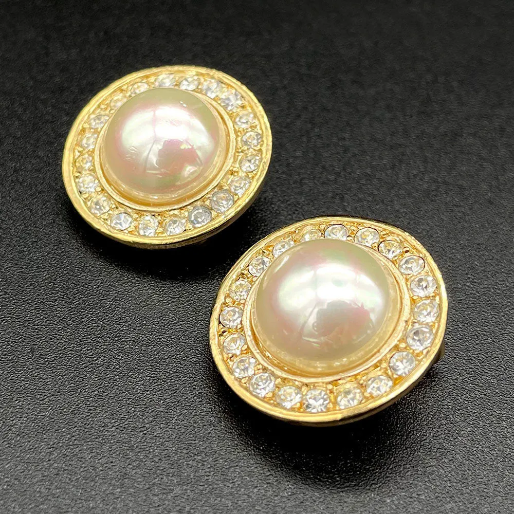 【USA輸入】ヴィンテージ ROMAN パール クリアビジュー イヤリング/Vintage ROMAN Pearl Clear Bijou Clip On Earrings