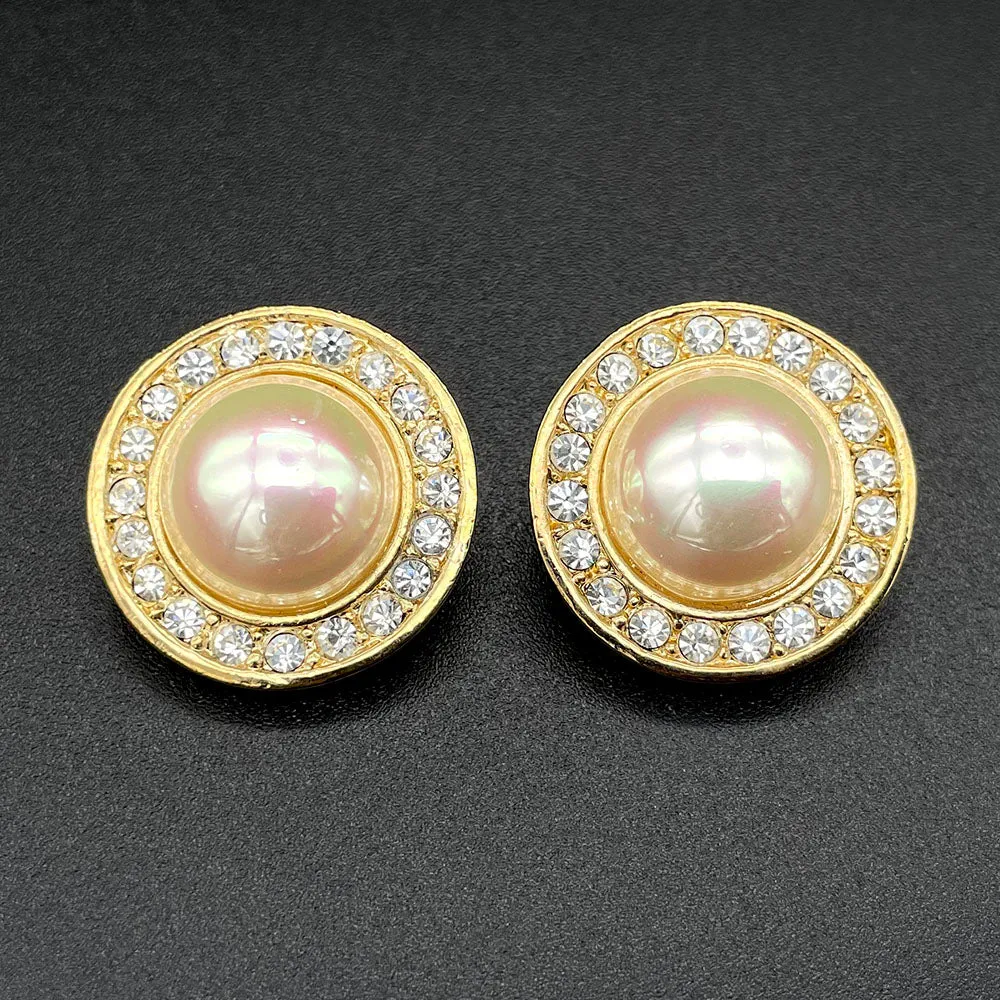 【USA輸入】ヴィンテージ ROMAN パール クリアビジュー イヤリング/Vintage ROMAN Pearl Clear Bijou Clip On Earrings