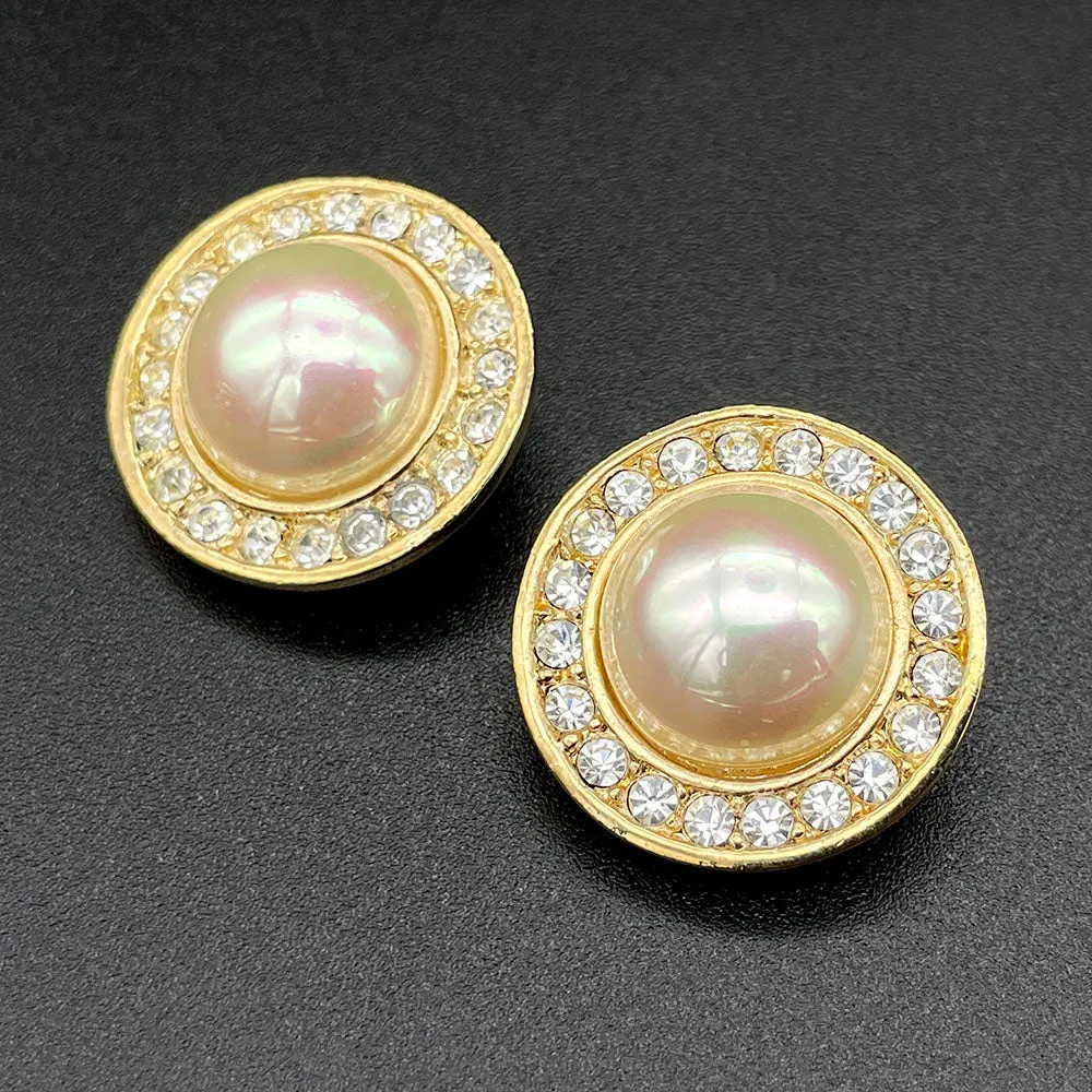 【USA輸入】ヴィンテージ ROMAN パール クリアビジュー イヤリング/Vintage ROMAN Pearl Clear Bijou Clip On Earrings