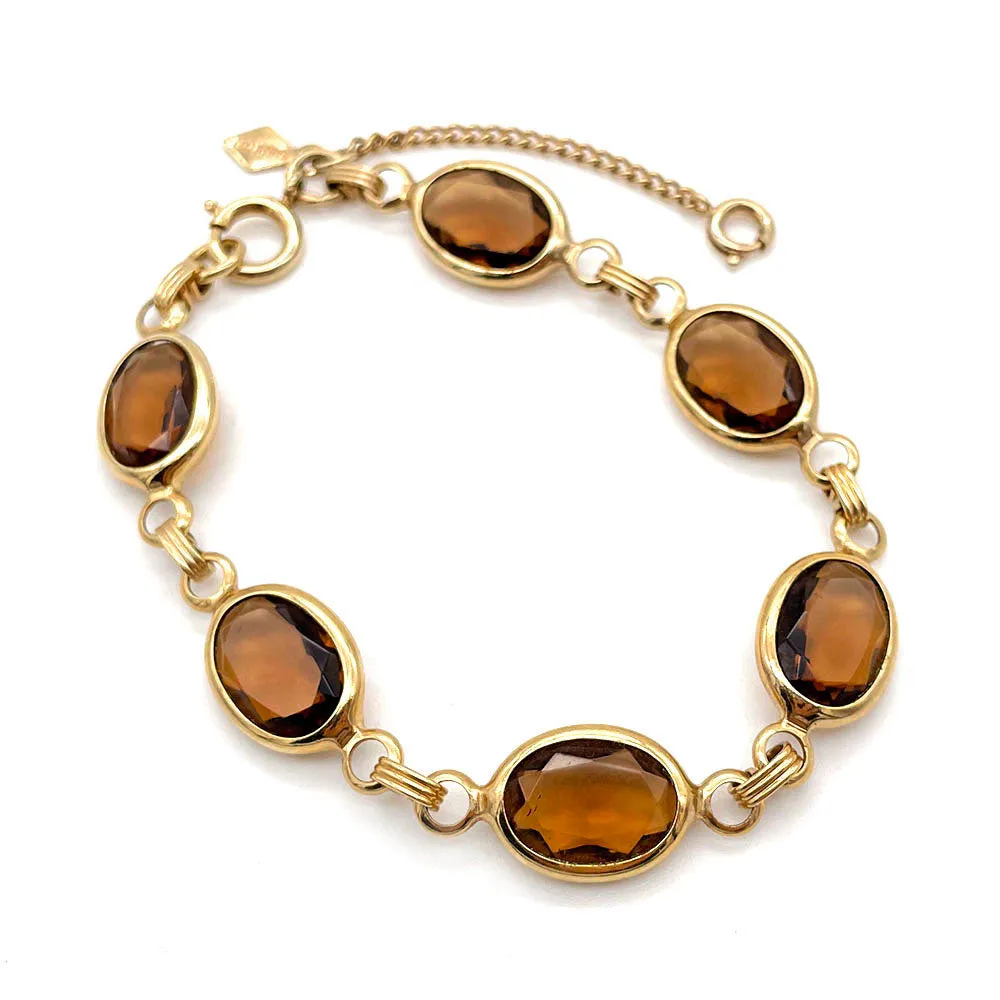 【USA輸入】ヴィンテージ SARAH COV. アンバー ガラス ブレスレット/Vintage SARAH COV. Amber Glass Bracelet