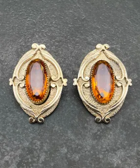 【USA輸入】ヴィンテージ WHITING & DAVIS トパーズ ガラス イヤリング/Vintage WHITING & DAVIS Topaz Glass Clip On Earrings