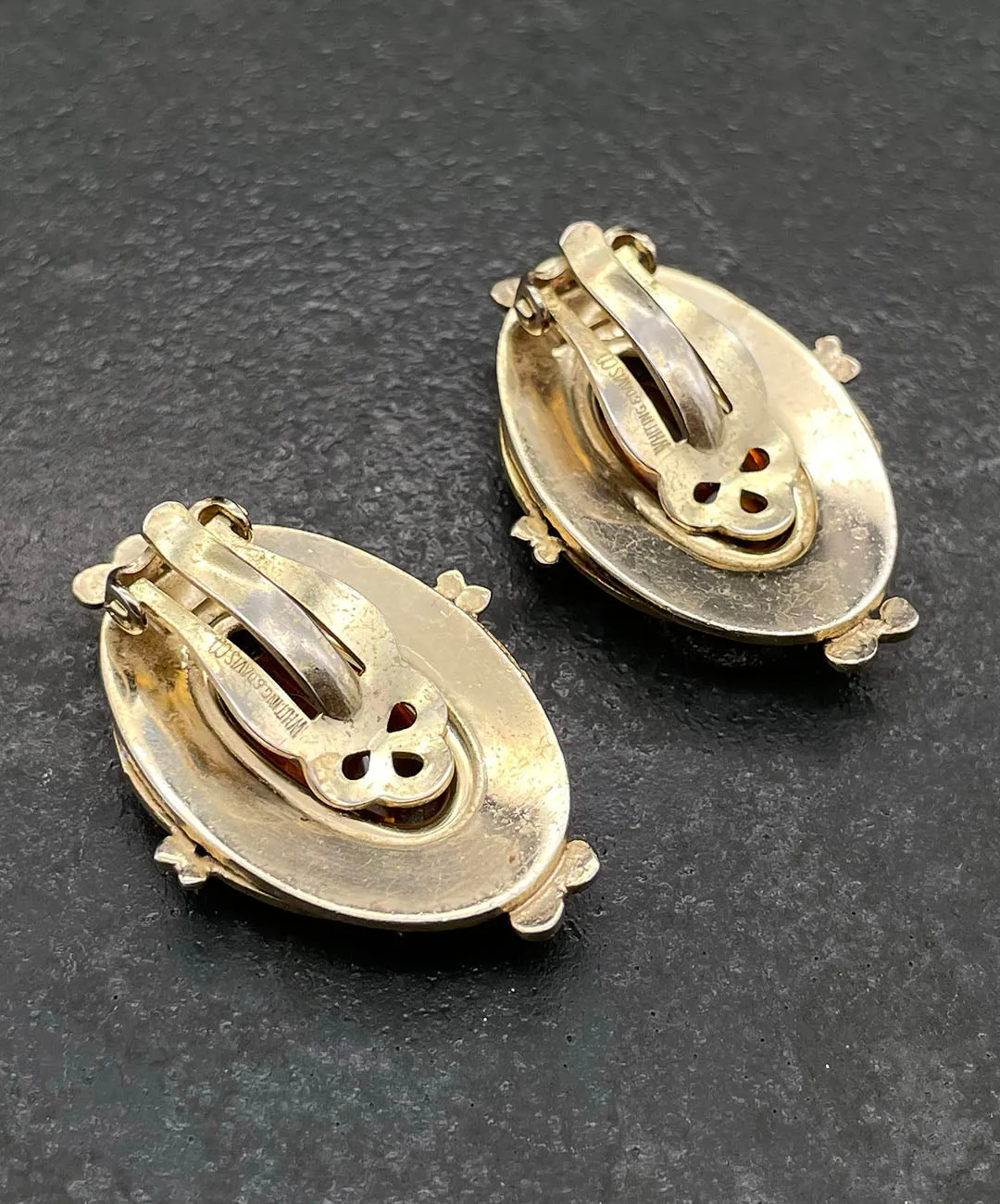 【USA輸入】ヴィンテージ WHITING & DAVIS トパーズ ガラス イヤリング/Vintage WHITING & DAVIS Topaz Glass Clip On Earrings