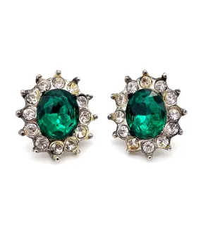 【USA輸入】ヴィンテージ エメラルドグリーン ビジュー ピアス/Vintage Emerald Green Bijou Post Earrings