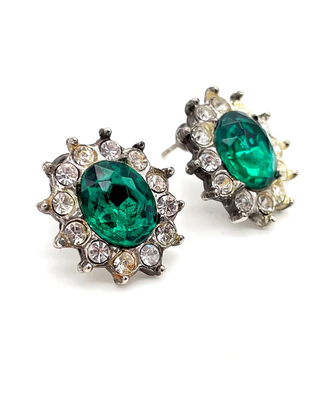 【USA輸入】ヴィンテージ エメラルドグリーン ビジュー ピアス/Vintage Emerald Green Bijou Post Earrings