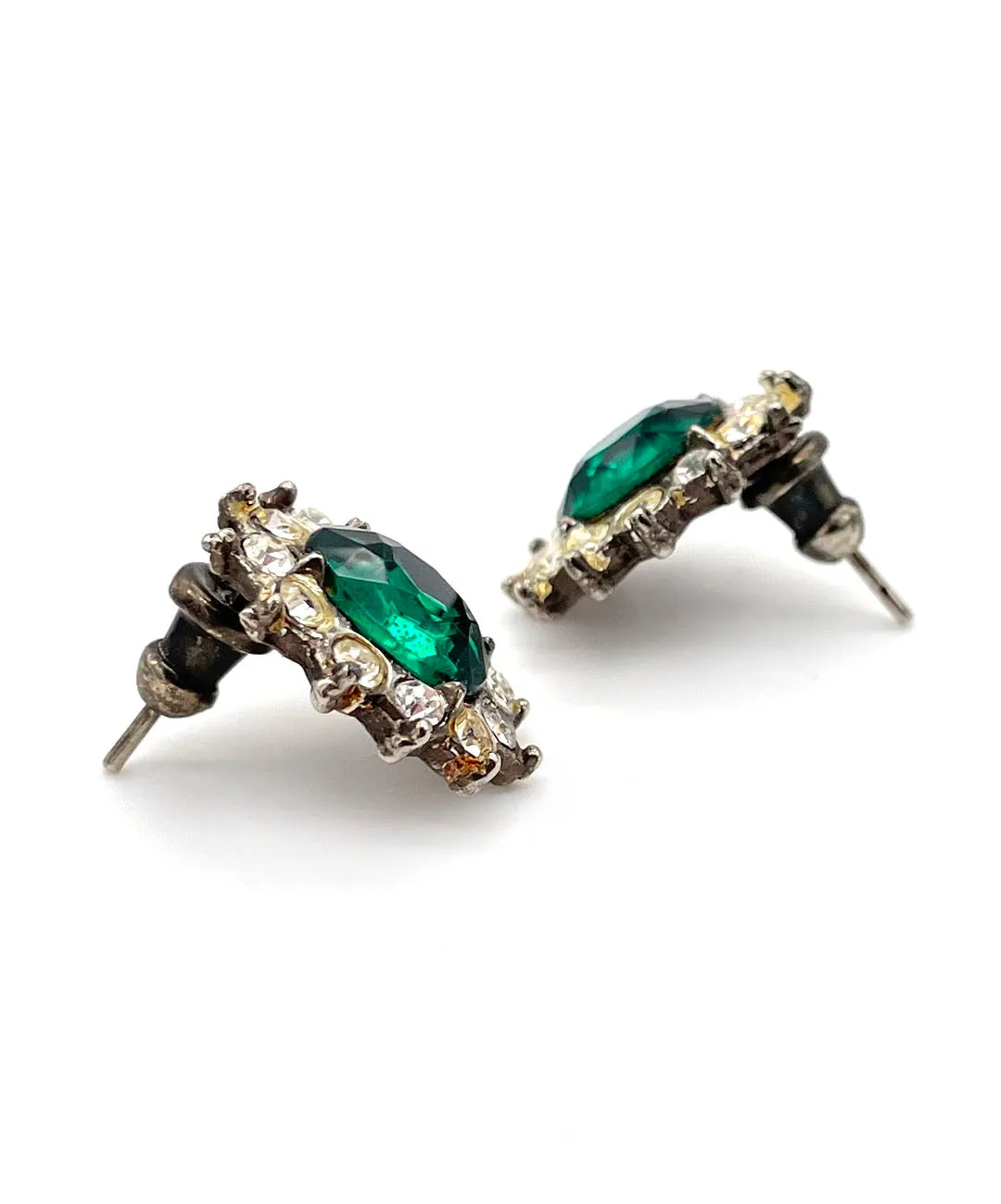 【USA輸入】ヴィンテージ エメラルドグリーン ビジュー ピアス/Vintage Emerald Green Bijou Post Earrings