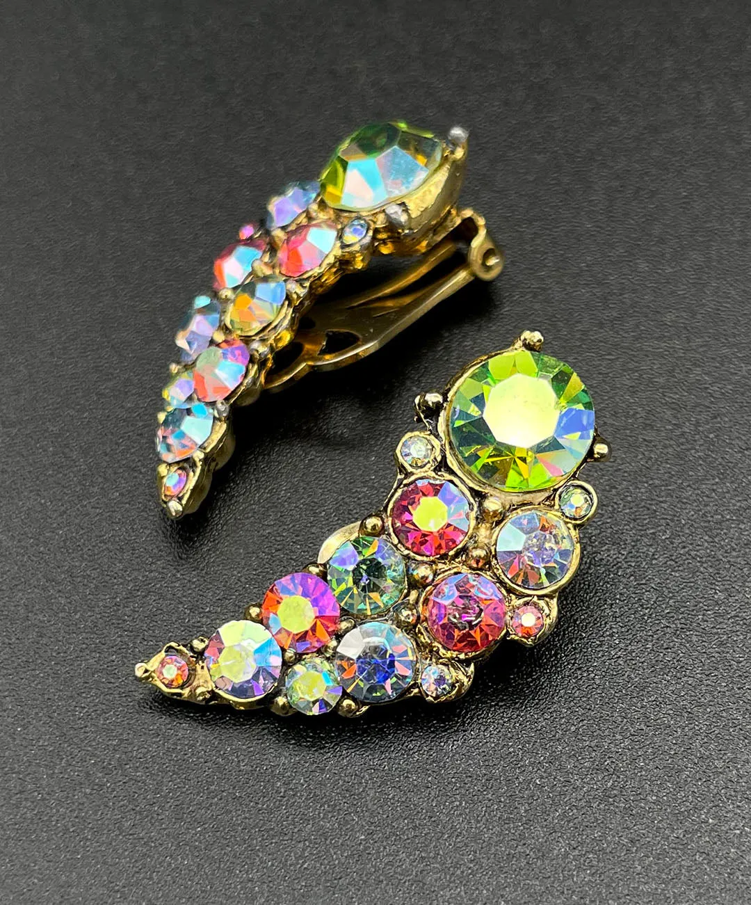 【USA輸入】ヴィンテージ グリーン ピンク オーロラビジュー イヤリング/Vintage Green Pink Aurora Bijou Clip On Earrings