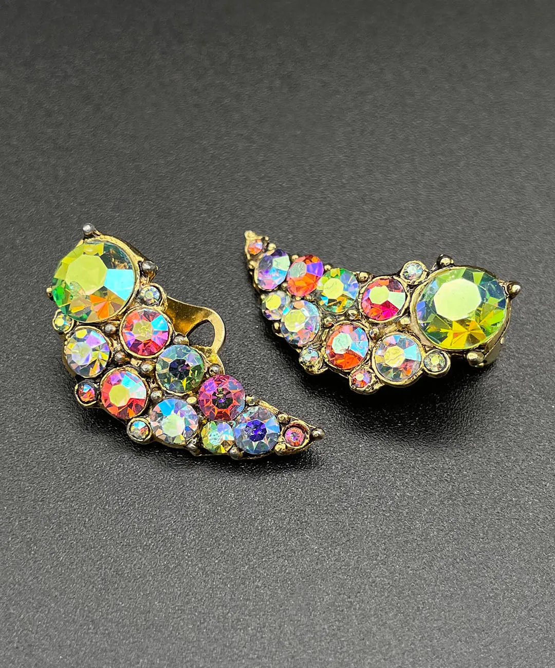 【USA輸入】ヴィンテージ グリーン ピンク オーロラビジュー イヤリング/Vintage Green Pink Aurora Bijou Clip On Earrings