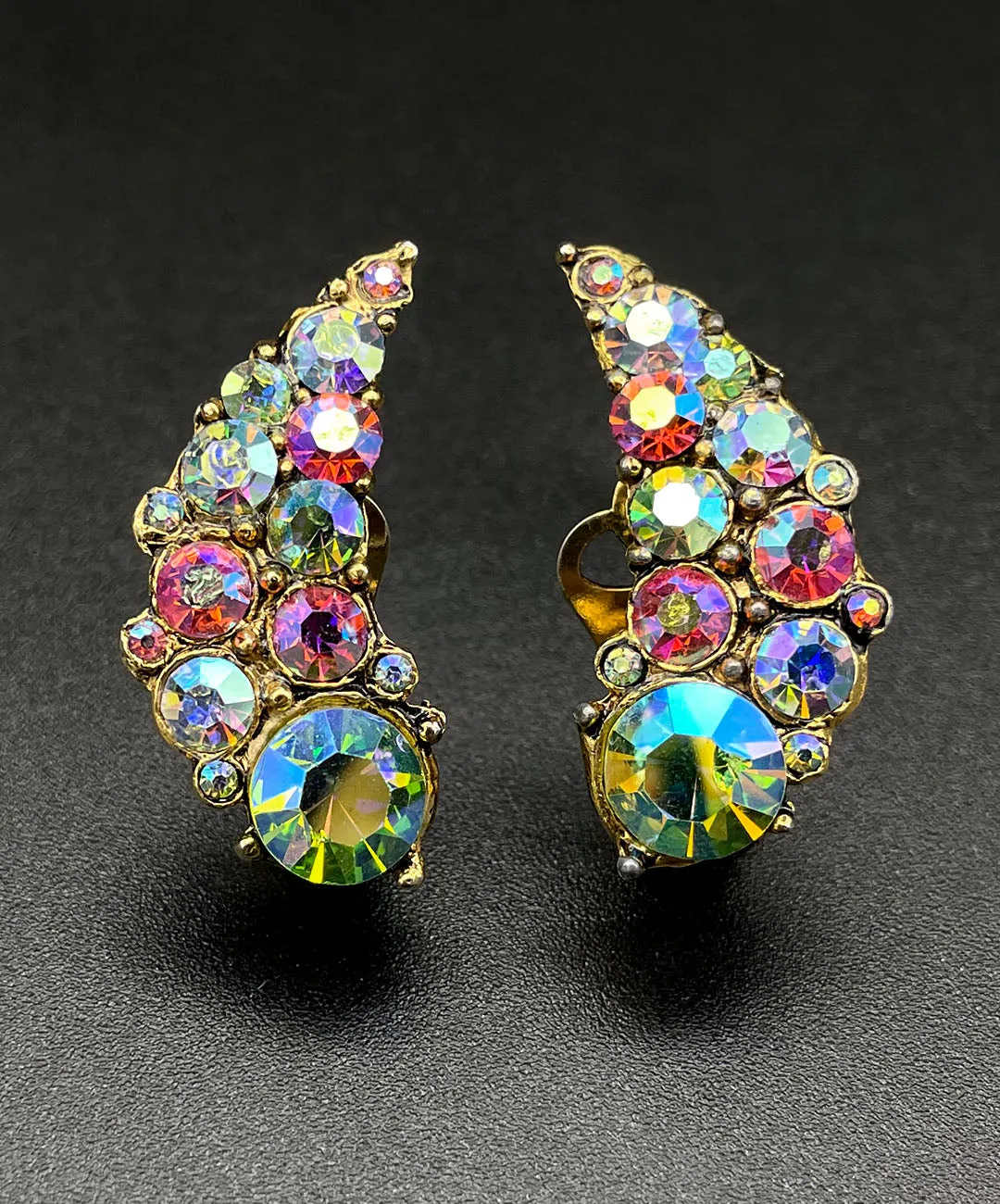 【USA輸入】ヴィンテージ グリーン ピンク オーロラビジュー イヤリング/Vintage Green Pink Aurora Bijou Clip On Earrings