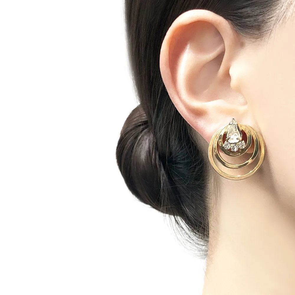 【USA輸入】ヴィンテージ サークル ラインストーン イヤリング/Vintage Circle Rhinestones Clip On Earrings