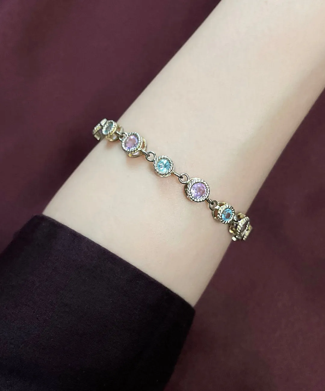 【USA輸入】ヴィンテージ シルバー925 ペールブルー ラベンダー ビジュー ブレスレット/Vintage Silver 925 Blue Lavender Bracelet