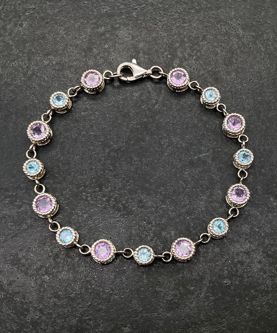 【USA輸入】ヴィンテージ シルバー925 ペールブルー ラベンダー ビジュー ブレスレット/Vintage Silver 925 Blue Lavender Bracelet