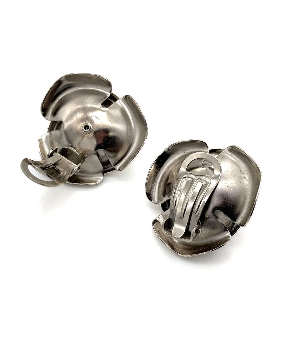 【USA輸入】ヴィンテージ シルバートーン ローズ イヤリング/Vintage Silver Rose Clip On Earrings