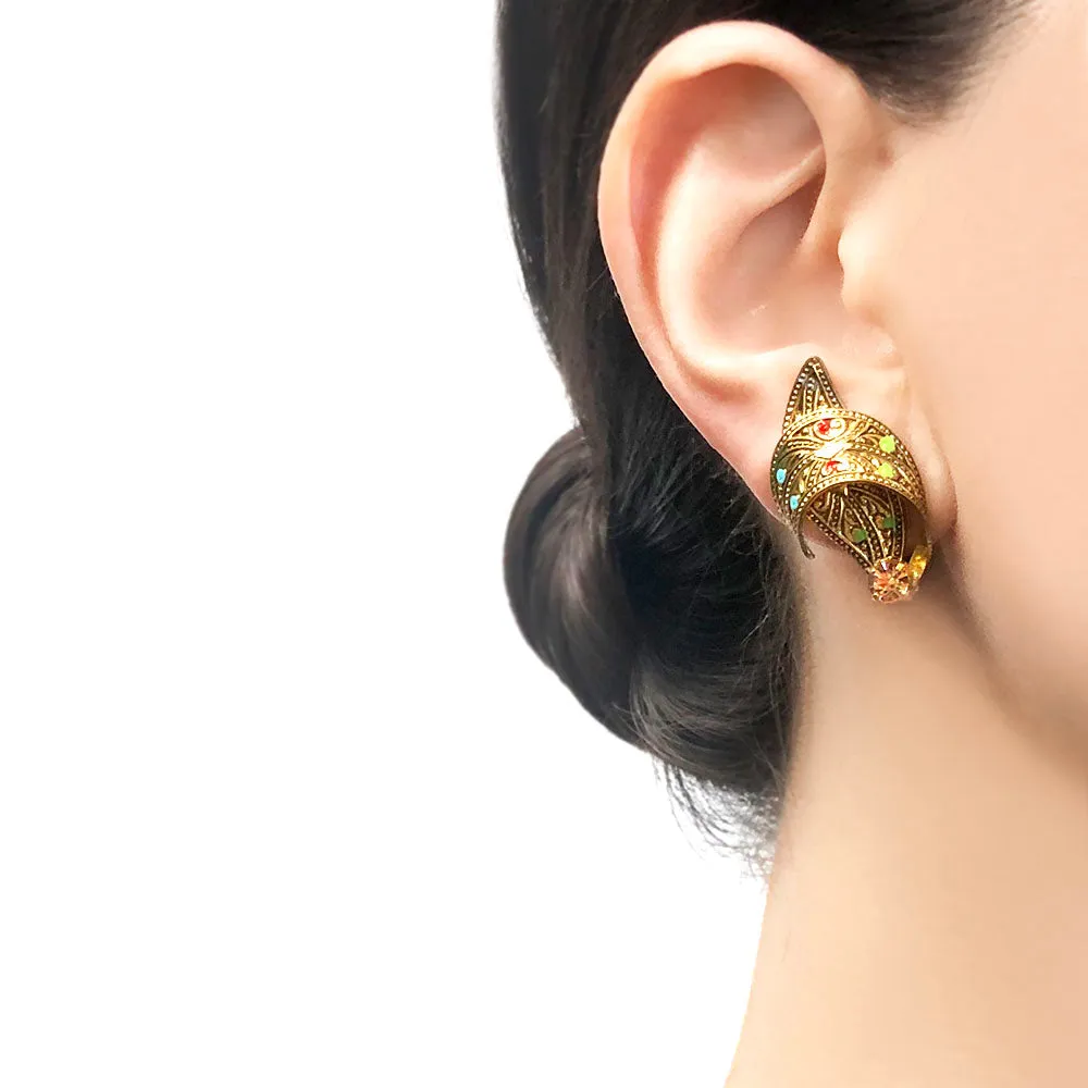 【USA輸入】ヴィンテージ 西ドイツ製 リーフ ラインストーン イヤリング/Vintage W.GERMANY Leaf Rhinestones Clip On Earrings