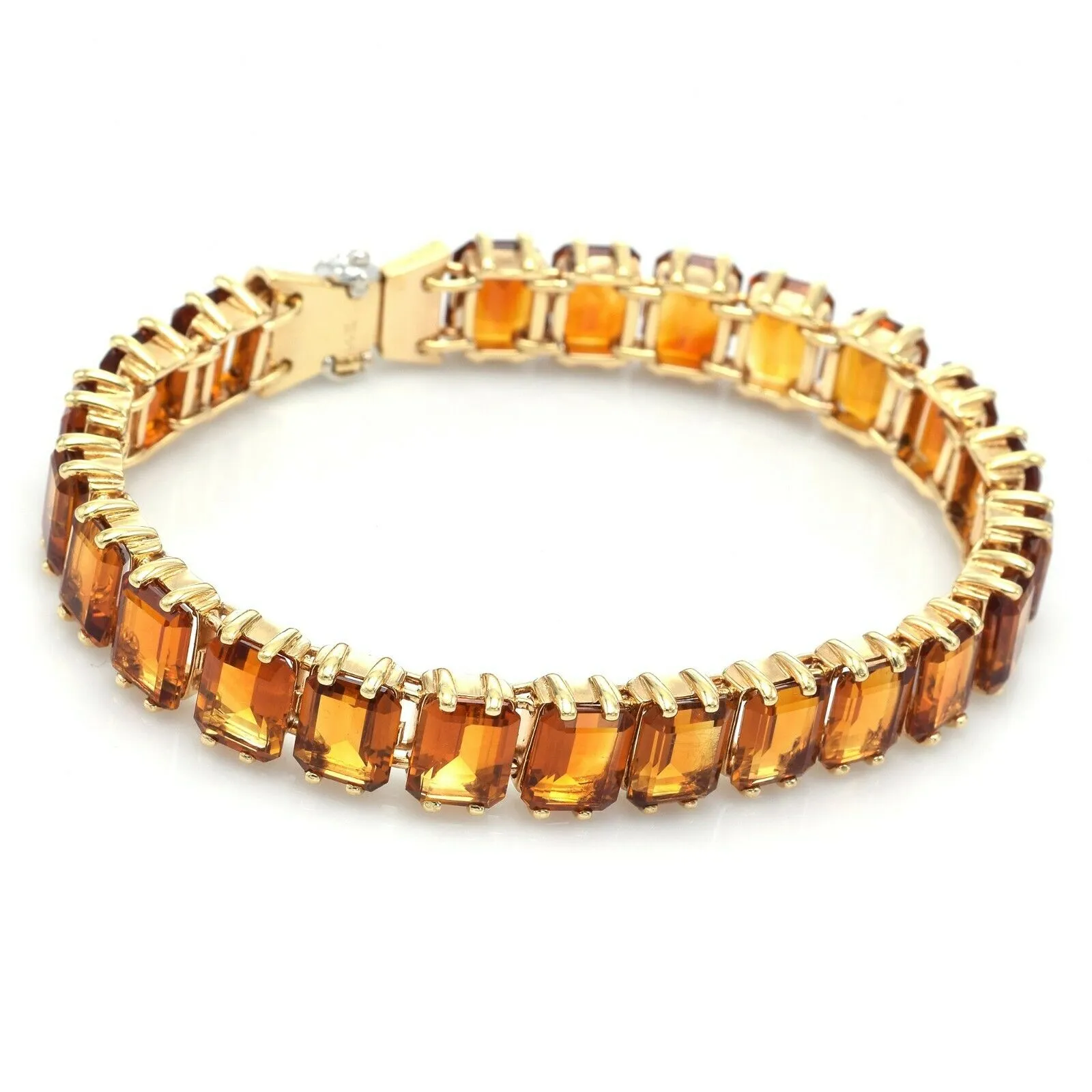 Vintage 14K Gold Bracelet 38.41 TCW Citrine & Diamond Tennis Bracelet 37G G/H VS