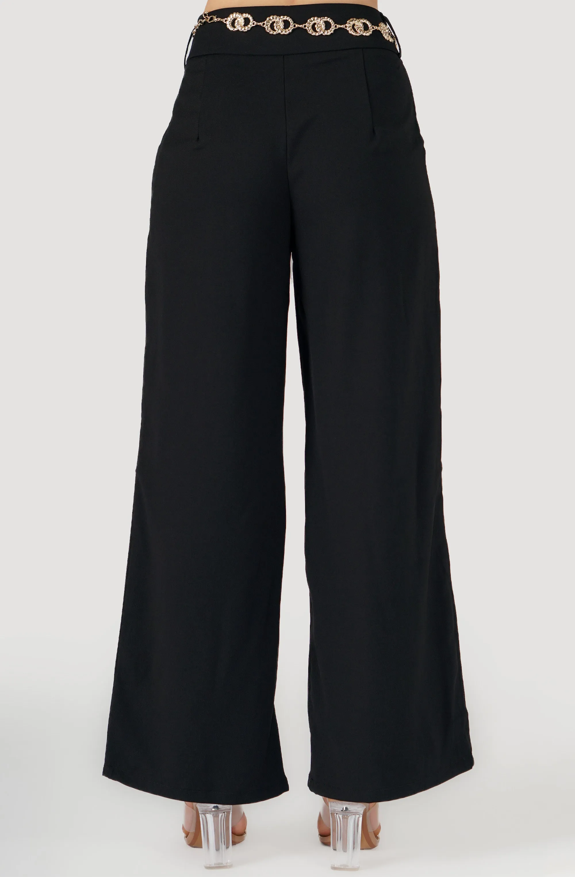 Wide Leg Pant with Gold Chain Belt