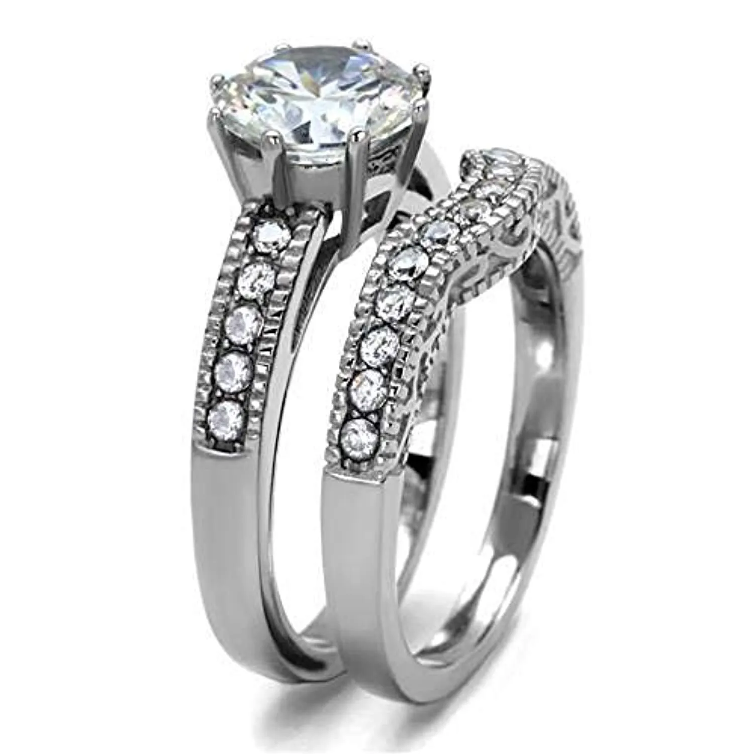 WildKlass Stainless Steel Ring High Polished Women AAA Grade CZ Clear