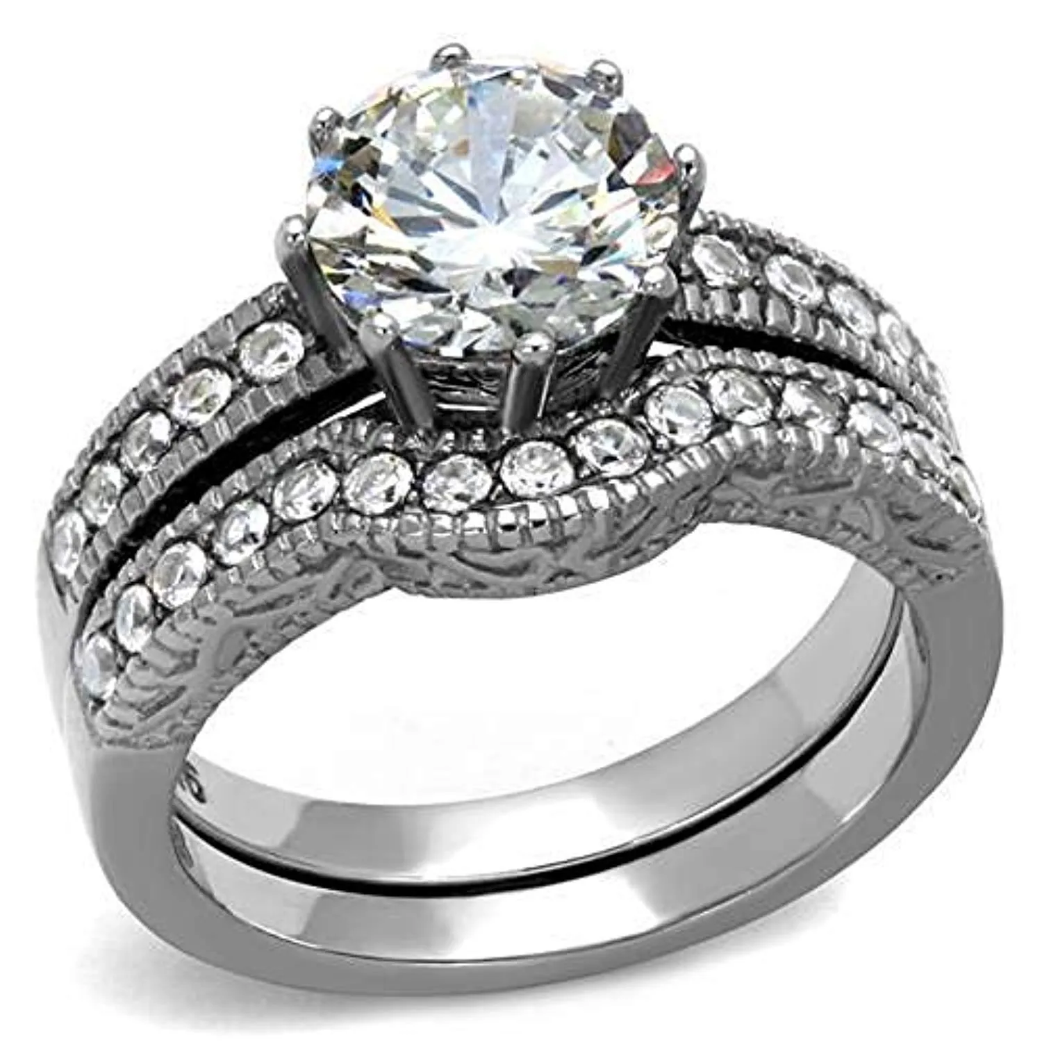 WildKlass Stainless Steel Ring High Polished Women AAA Grade CZ Clear