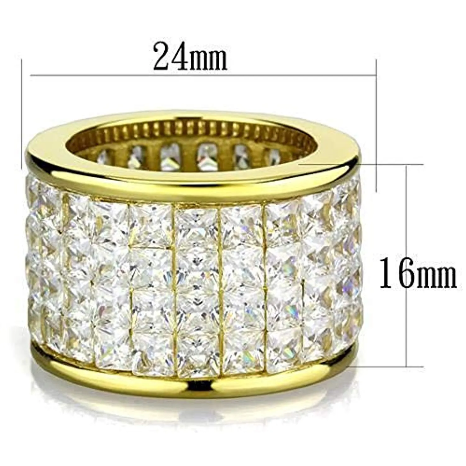 WildKlass Stainless Steel Ring IP Gold Women AAA Grade CZ Clear