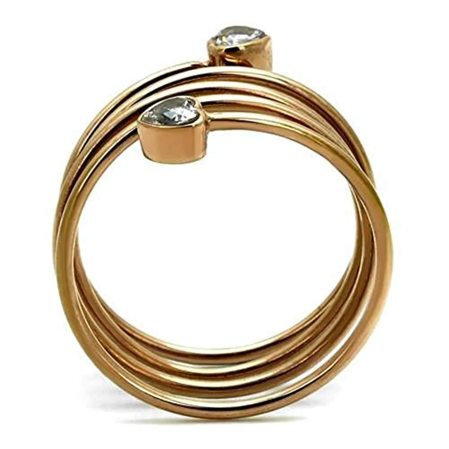 WildKlass Stainless Steel Ring IP Rose Gold Women AAA Grade CZ Clear