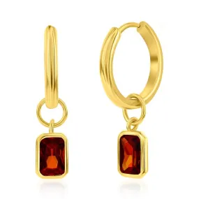 YGP Sterling Huggie Earrings with Red CZ Drop