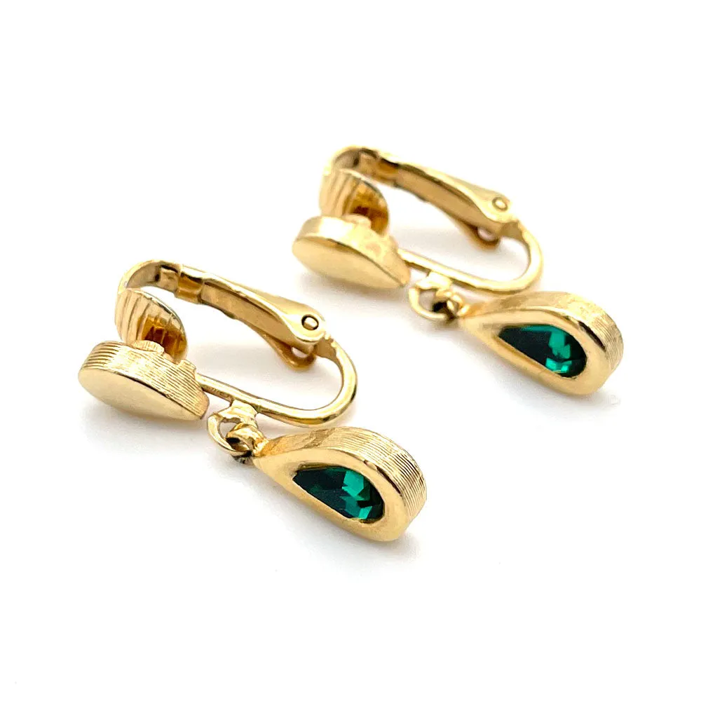 【カナダ輸入】ヴィンテージ AVON エメラルド ティアドロップ イヤリング/Vintage AVON Emerald Tear Drop Clip On Earrings