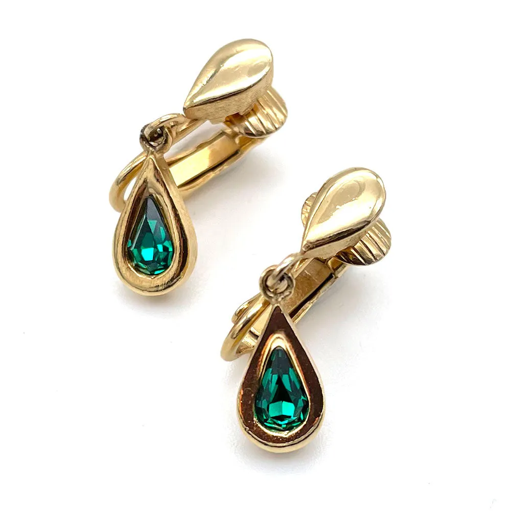 【カナダ輸入】ヴィンテージ AVON エメラルド ティアドロップ イヤリング/Vintage AVON Emerald Tear Drop Clip On Earrings