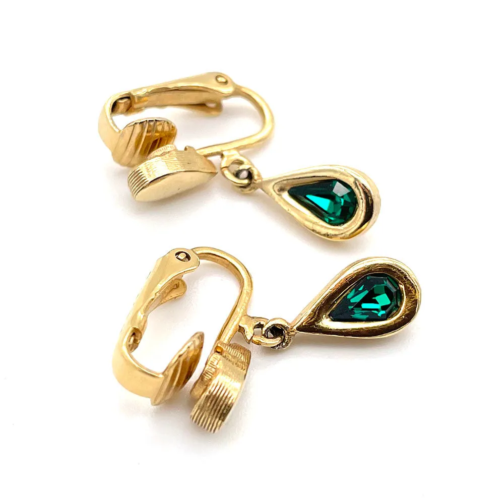 【カナダ輸入】ヴィンテージ AVON エメラルド ティアドロップ イヤリング/Vintage AVON Emerald Tear Drop Clip On Earrings