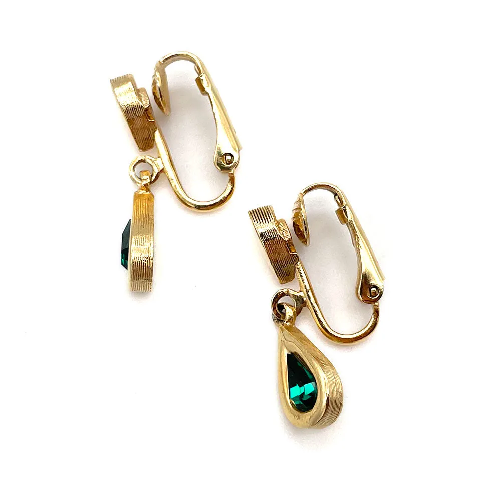 【カナダ輸入】ヴィンテージ AVON エメラルド ティアドロップ イヤリング/Vintage AVON Emerald Tear Drop Clip On Earrings