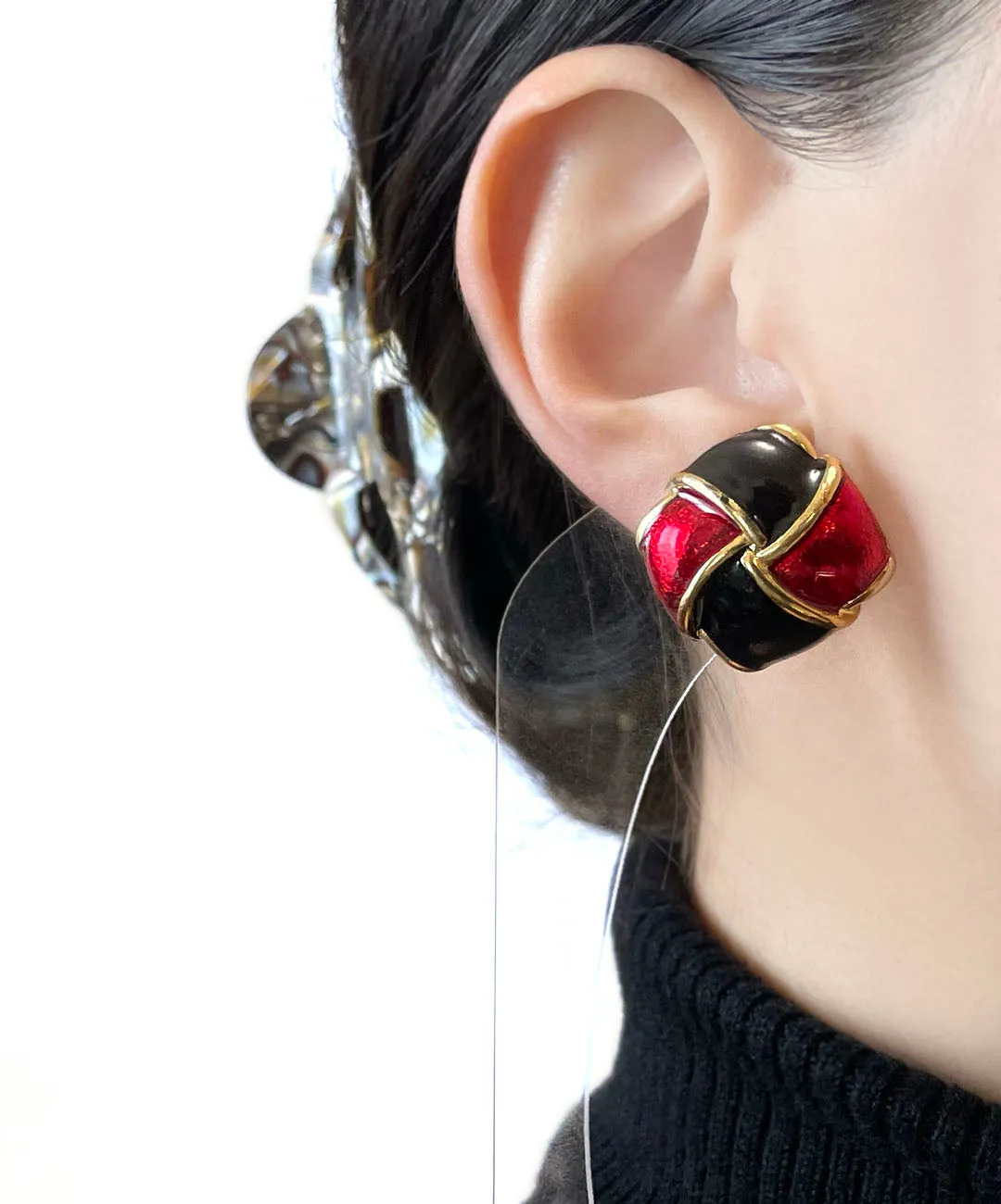 【フランス輸入】ヴィンテージ SPHINX for M&S レッド ブラック ピアス/Vintage SPHINX for M&S Red Black Post Earrings