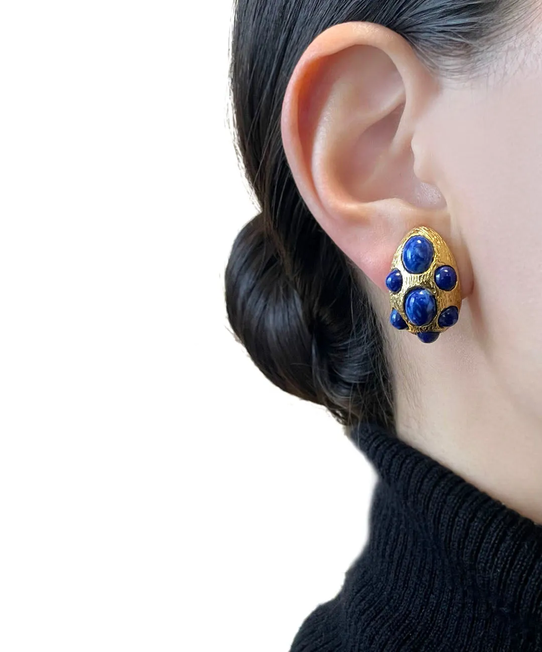 【フランス輸入】ヴィンテージ SPHINX ブルー カボション イヤリング/Vintage SPHINX Blue Cabochon Clip On Earrings